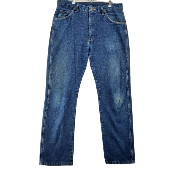 WRANGLER Jeans Men's Dark Wash Straight Leg 5-Pocket Blue 36X32 - Picture 1 of 10
